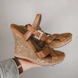 Laundry | By Shelli Segal Wedge Heel Brown Leather Sequin 9.5‎
